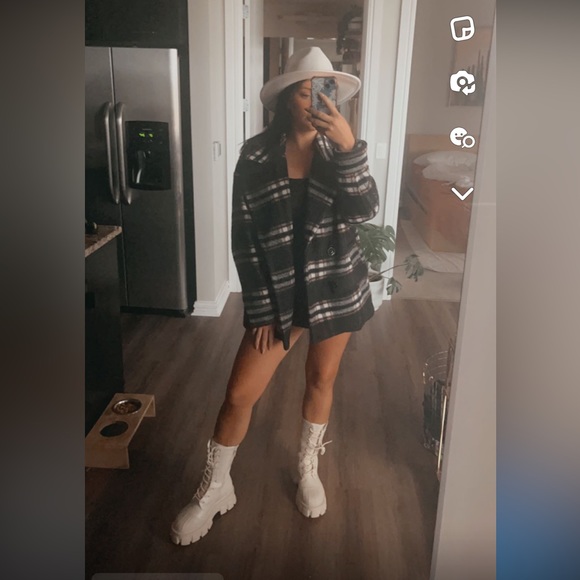 🔴Plaid wool cropped trench jacket overcoat - Picture 2 of 9